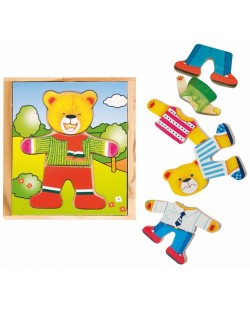 Puzzle din lemn Woody - Tata Urs cu haine
