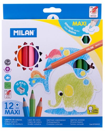 Set de creioane colorate Milan Maxi - Hexagonal, 12 culori + ascutitor de creioane - 1