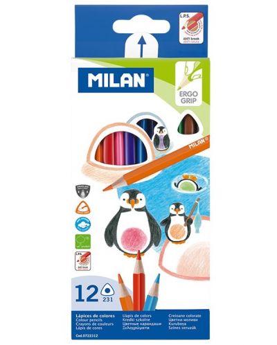 Set creioane  colorate Milan - Triunghiulare, 12 culori - 1