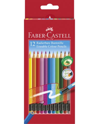 Set creioane colorate Faber-Castell - 12 bucati, se pot sterge - 1