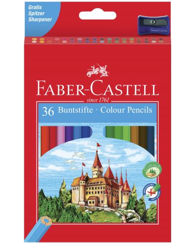 Set creioane colorate Faber-Castell - Castel, 36 de bucati, cu ascutitoare - 1