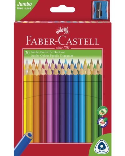 Creioane colorate Faber-Castell - 30 de bucati, cu ascutitoare - 1