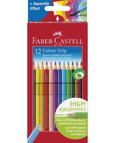 Creioane colorate acuarela Faber-Castell Grip 2001 - 12 bucati - 1