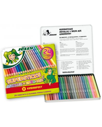 Set de creioane colorate Jolly Kinderfest Mix -24 de culori, cutie metalica - 1