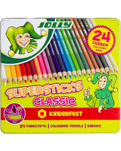Set de creioane colorate Jolly Kinderfest Classic - 24 de culori, cutie metalica - 1