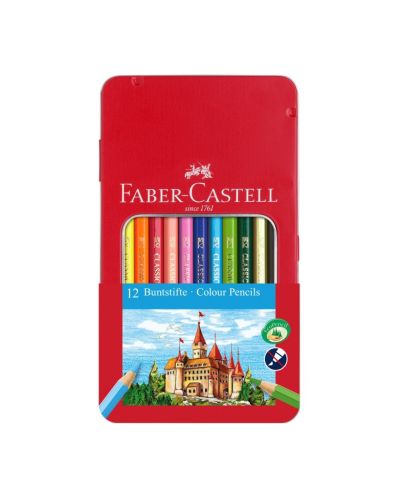 Set creioane colorate Faber-Castell - Castel, 12 bucati, in cutie metalica - 1