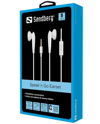 Casti cu microfon Sandberg - Speak'n Go Earset, albe - 2