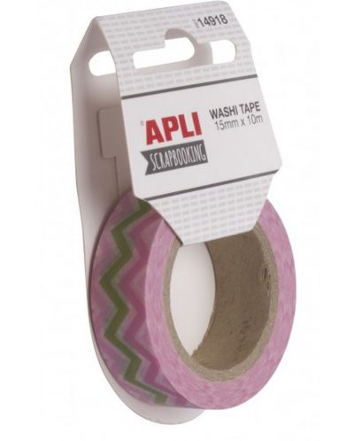 Banda adeziva decorativa APLI Washi tape - Zig - zag roz - 1