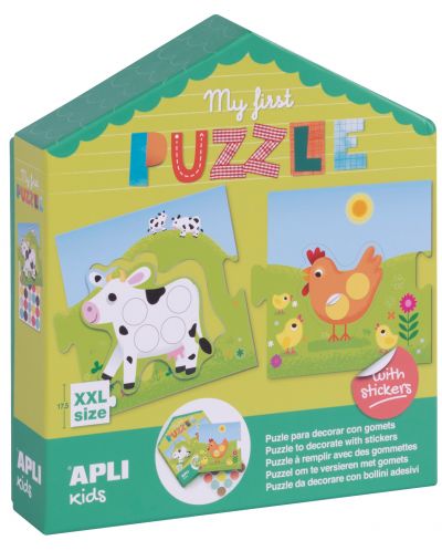 Joc pentru copii APLI - Primul meu puzzle, cu 5 animale domestice si stickere - 1