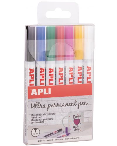 Set markere permanente APLI - 7 culori, Extra Fine - 1