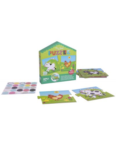 Joc pentru copii APLI - Primul meu puzzle, cu 5 animale domestice si stickere - 2