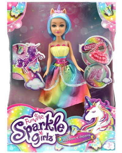 Papusa Funville Sparkle Girlz - Rainbow si Unicorn, 28 cm, sortiment - 3