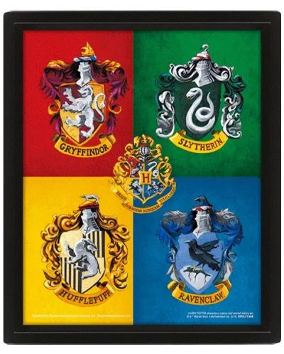 Poster 3D cu rama Pyramid Movies: Harry Potter - House Crests - 1