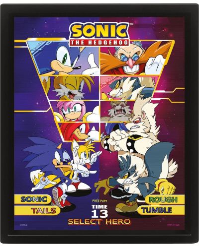 Poster 3D cu ramă Pyramid Games: Sonic - Select Your Fighter	 - 1