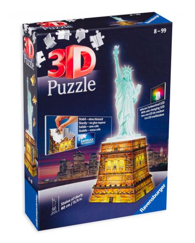 Puzzle 3D  Ravensburger de 108 piese -  Statuia Libertatii noaptea, luminos - 1