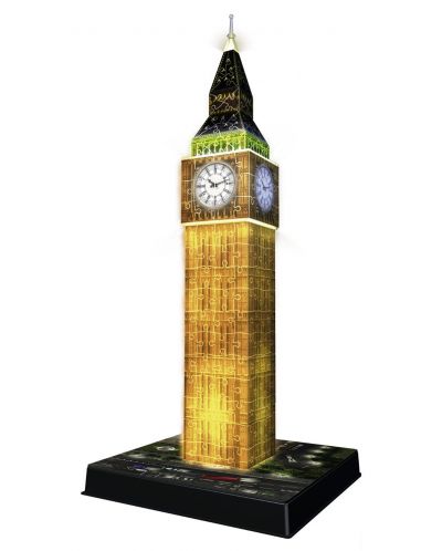 Puzzle 3D Ravensburger de 216 piese - Big Ben 3D cu lumini - 2