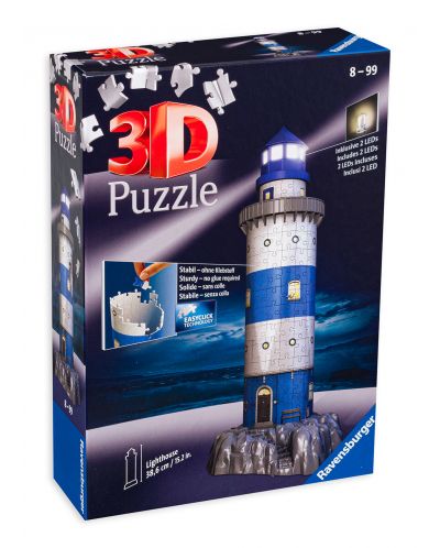 Puzzle 3D Ravensburger de 216 piese - Farul marii 3D cu lumini - 1