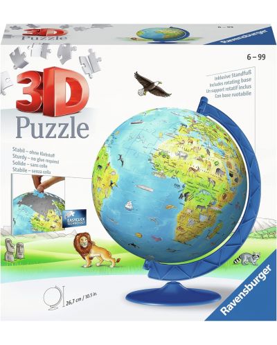 3D Puzzle Ravensburger din 180 de piese- Harta globului a lumii - 2