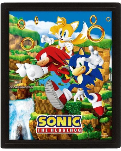 Poster 3D cu ramă Pyramid Games: Sonic - Sonic (Catching Rings) - 1