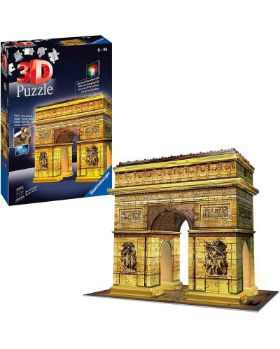 Puzzle 3D Ravensburger de 216 piese - Arcul de Triumf noaptea - 2