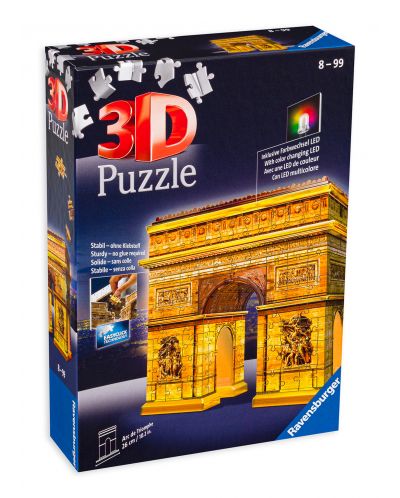 Puzzle 3D Ravensburger de 216 piese - Arcul de Triumf noaptea - 1