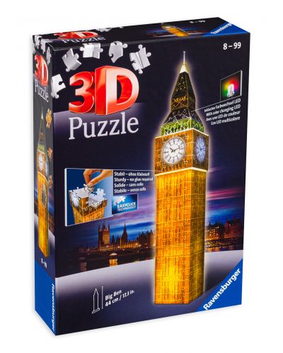 Puzzle 3D Ravensburger de 216 piese - Big Ben 3D cu lumini - 1