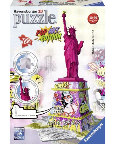 Puzzle 3D Ravensburger cu 108 piese - Statuia Libertatii, Popart - 1
