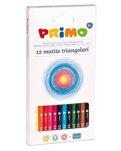 Set creioane colorate Primo - trunghiulare, 12 culori + ascutitoare - 1