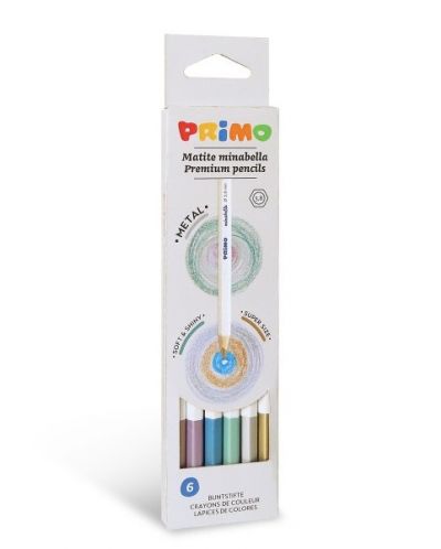 Set creioane colorate Primo Minabella Metal - Hexagonale, 6 culori - 1