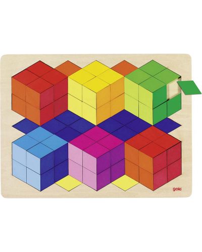 Puzzle din lemn Goki - Cubulete 3D  - 1
