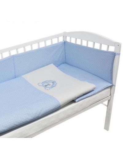 Set 3 piese lenjerie de pat pentru patut bebe Eko - Leu, albastra cu buline albe - 2