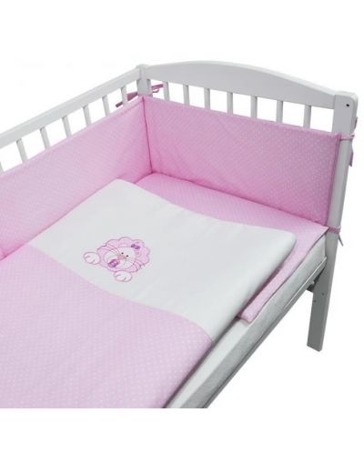 Set 3 piese lenjerie de pat pentru patut bebe Eko - Leu, roz cu buline albe - 2