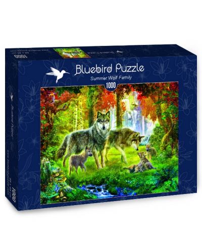 Puzzle Bluebird de 1000 piese - Familie de lupi in timpul verii - 1