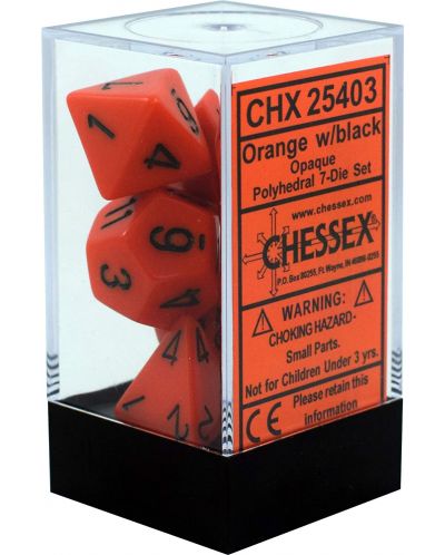 Set zaruri Chessex Opaque Poly 7 - Orange & Black (7 bucati) - 1