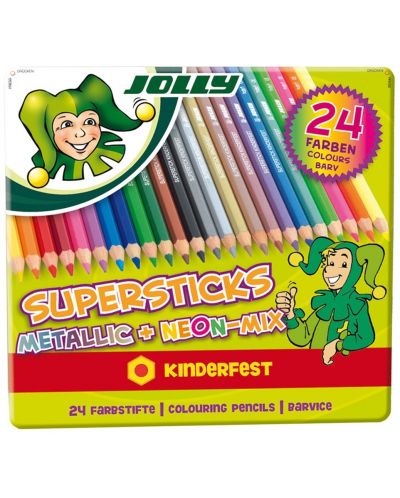 Set de creioane colorate Jolly Kinderfest Mix -24 de culori, cutie metalica - 2