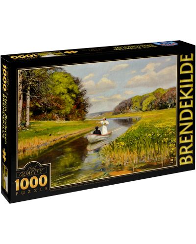 Puzzle D-Toys de 1000 piese - Primavara, Cuplu tanar plutesc pe raul Odense, Hans Andersen Brendekilde - 1