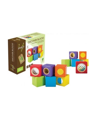 Joc din lemn Jouéco - Cuburi senzoriale active, 6 cuburi - 1