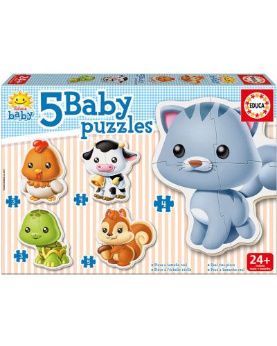 Puzzle pentru bebelus Educa 5 in 1 - Baby Animals - 1