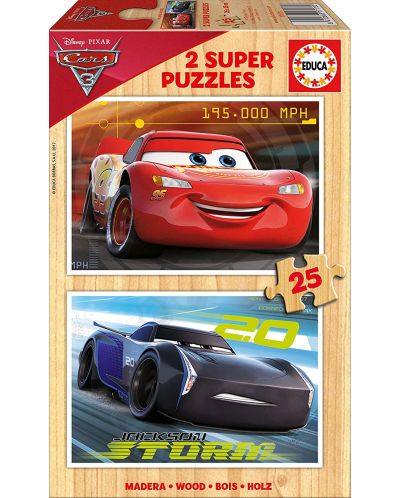 Puzzle Educa din 2 x 25 piese - Cars 3, McQueen si Jackson Storm - 1