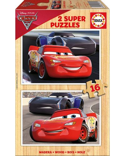 Puzzle Educa din 2 x 16 piese - Cars 3, McQueen si Jackson Storm - 1