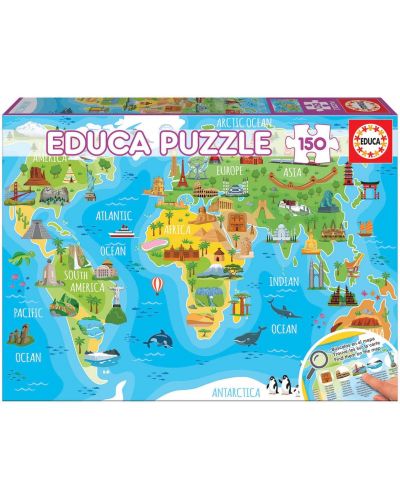 Puzzle Educa de 150 de piese - Harta lumii cu repere - 1