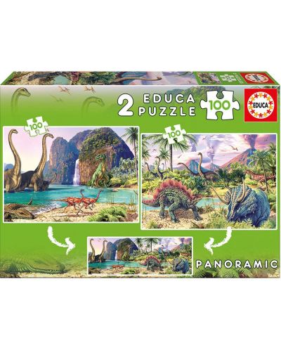 Puzzle Educa din 2 x 100 piese - Dino World - 1