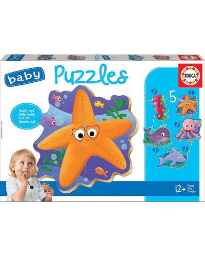 Puzzle pentru bebelus Educa 5 in 1 - Sea Animals - 1