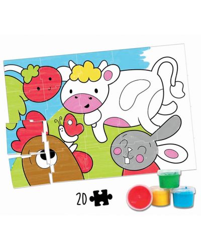 Puzzle de colorat Educa de 20 piese - Animalsm, cu acuarele - 2