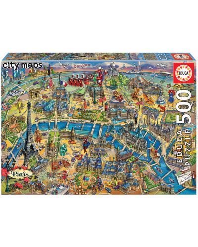 Puzzle Educa de 500 de piese - Harta orasului Paris - 1
