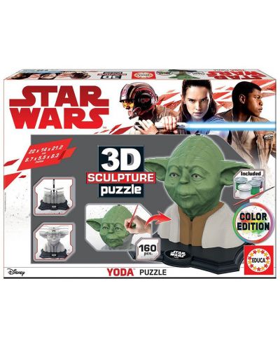 Puzzle-sculptura 3D Educa 160 piese - 3D Sculpture Puzzle Yoda, cu acuarele si pensula - 1