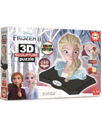 Puzzle-sculptura 3D Educa de 160 piese - 3D Sculpture Puzzle Frozen 2, Elsa cu acuarele si pensula - 1