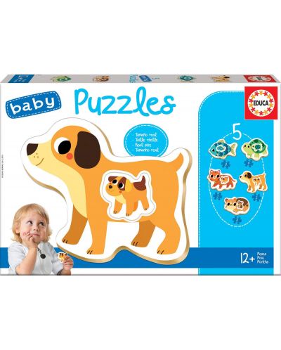 Puzzle pentru bebelus Educa 5 in 1 - Domestic Animals - 1
