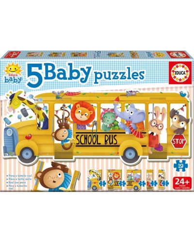 Puzzle pentru bebelus Educa 5 in 1 - Animals Bus - 1
