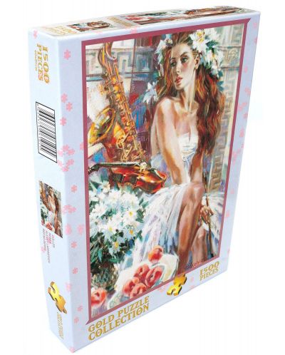 Puzzle Gold Puzzle de 1500 piese - Girl with Peaches and Saxophone - 1